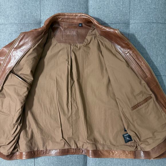 Vintage Roundtree & Yorke Leather Jacket Men XL Brown Lambskin Aviator Retro - Picture 7 of 10